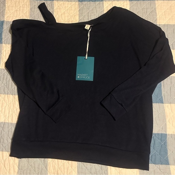 NWT MARKET & SPRUCE Women's 3/4 Sleeve Top Navy Small Petite - Picture 7 of 10